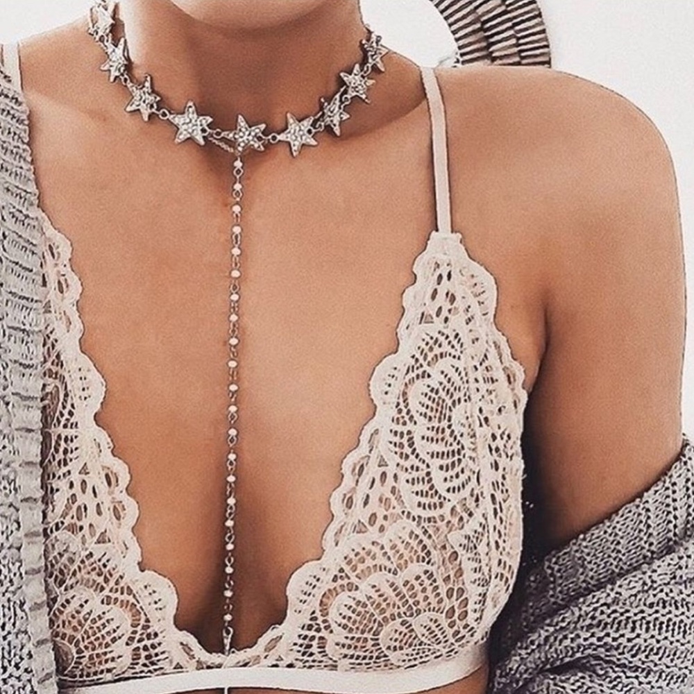 🆕//silver stars rhinestone choker